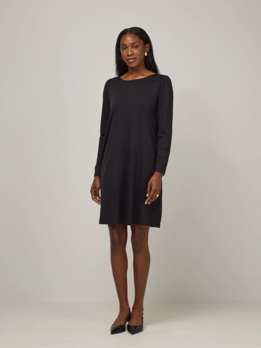 XL Wool& Rosa Puff Sleeve Black Long-Sleeve Women's Dress - Brand New